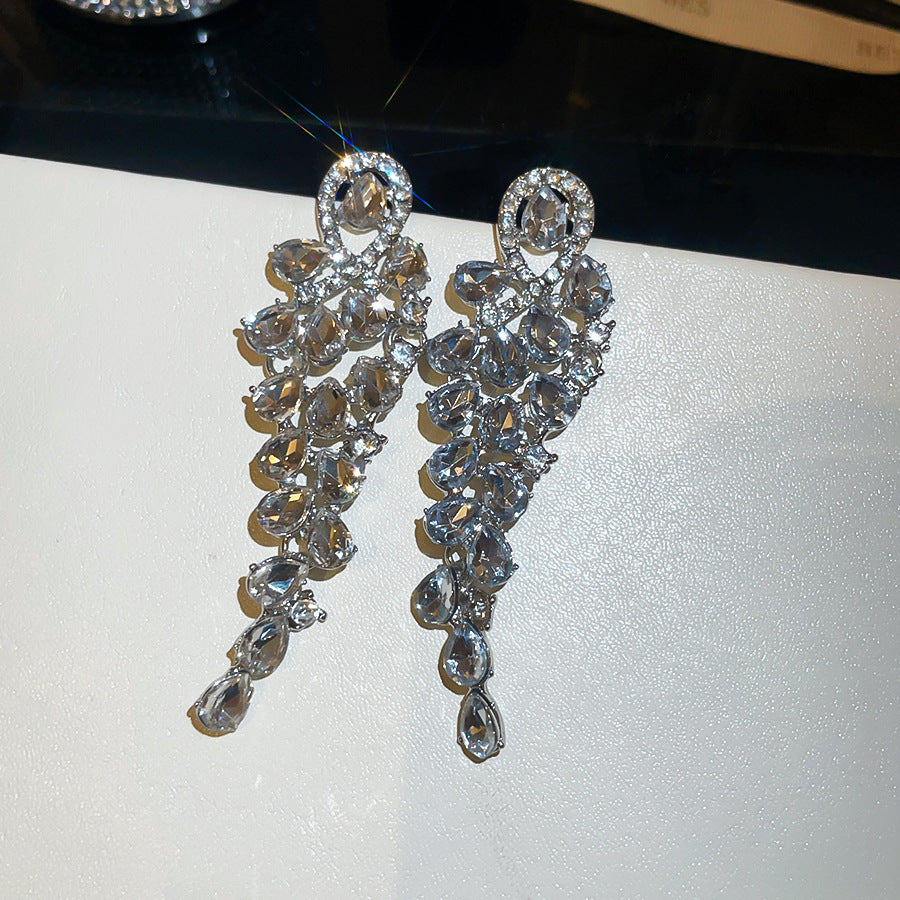ER535 - Rhinestone Teardrop Tassel Earrings