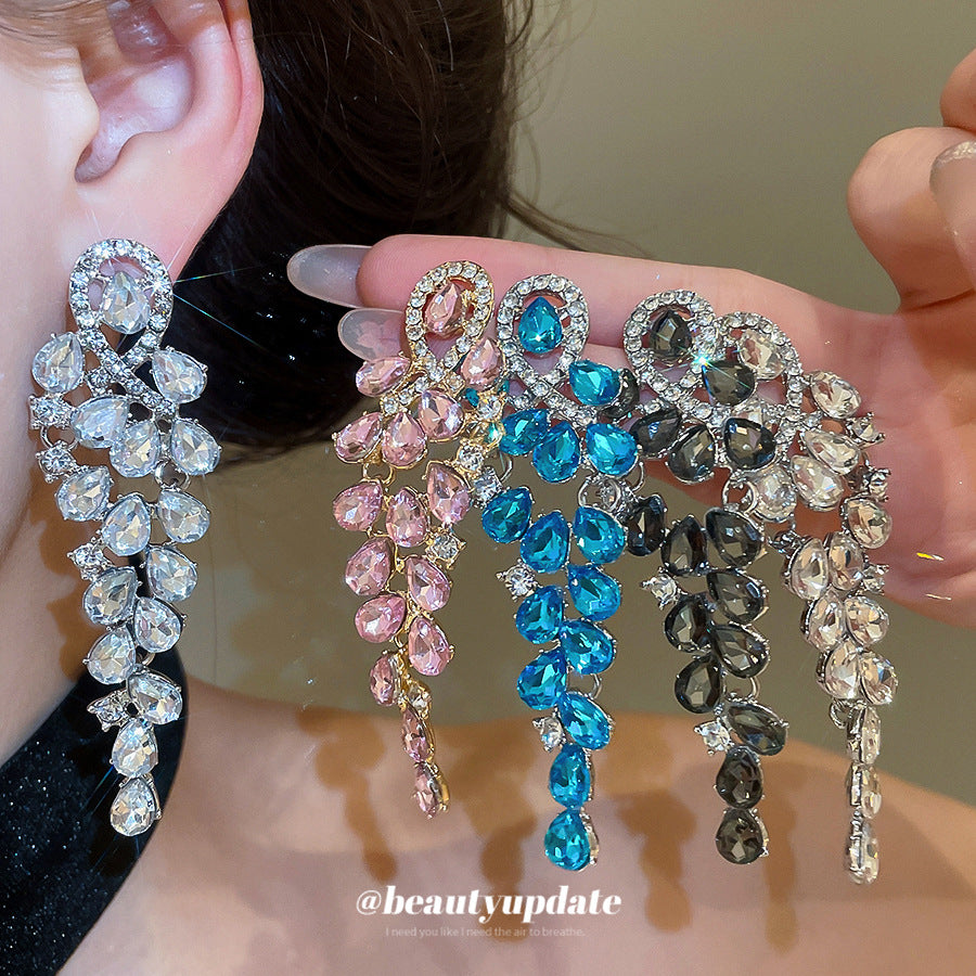 ER535 - Rhinestone Teardrop Tassel Earrings