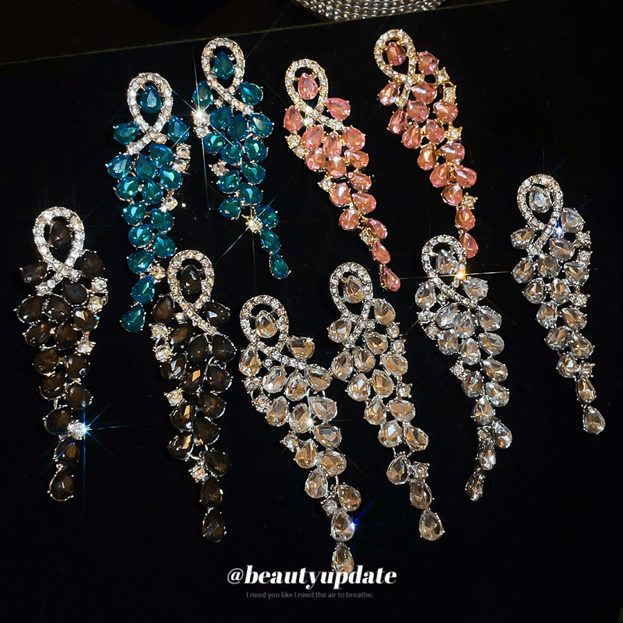 ER535 - Rhinestone Teardrop Tassel Earrings