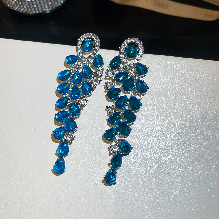 ER535 - Rhinestone Teardrop Tassel Earrings