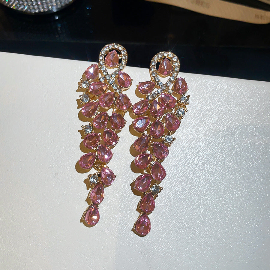 ER535 - Rhinestone Teardrop Tassel Earrings