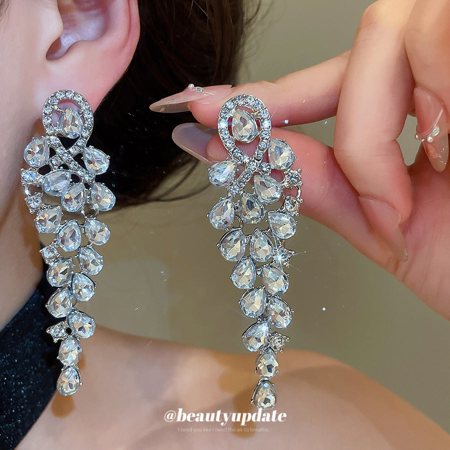 ER535 - Rhinestone Teardrop Tassel Earrings