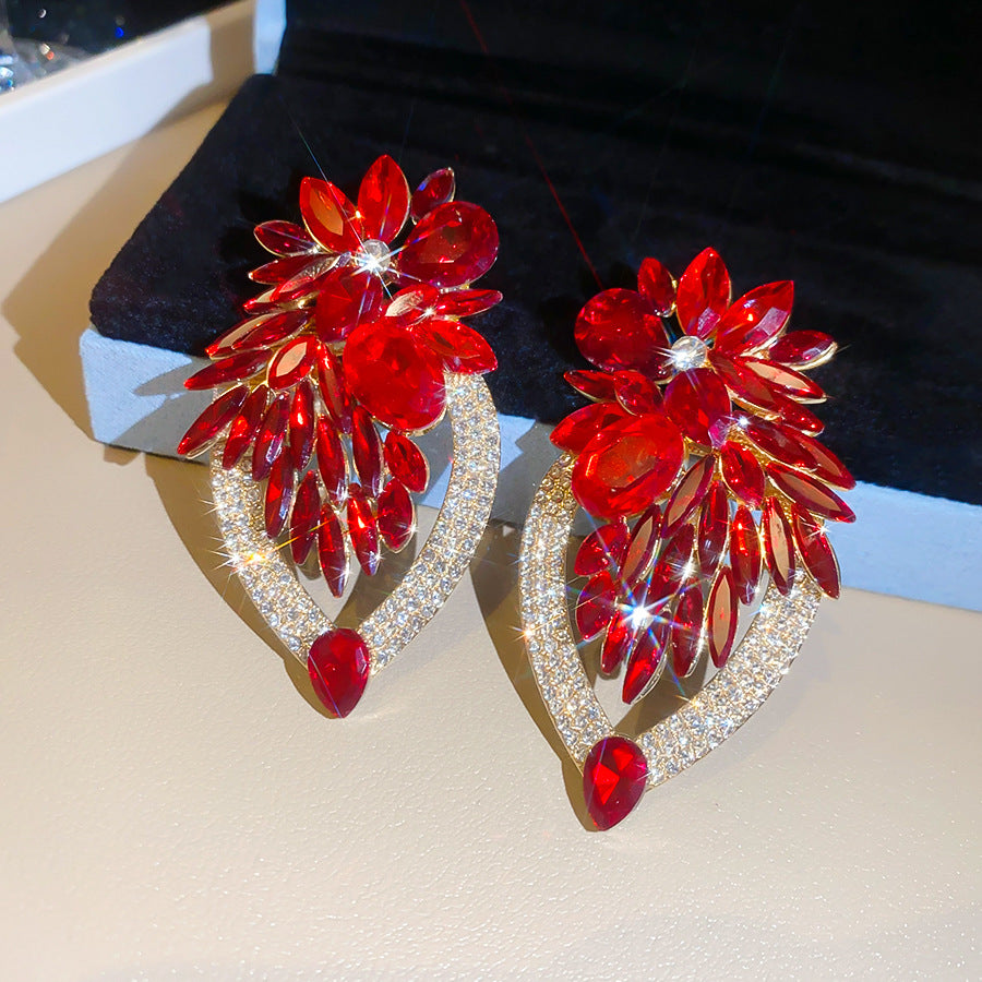 ER537 - Super Sparkly Flower and Leaf Earrings