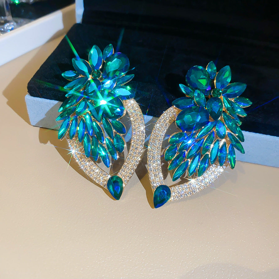 ER537 - Super Sparkly Flower and Leaf Earrings