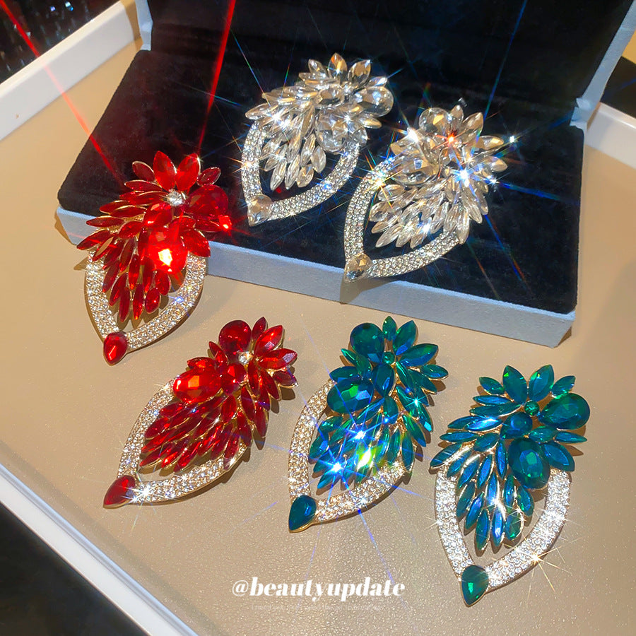 ER537 - Super Sparkly Flower and Leaf Earrings