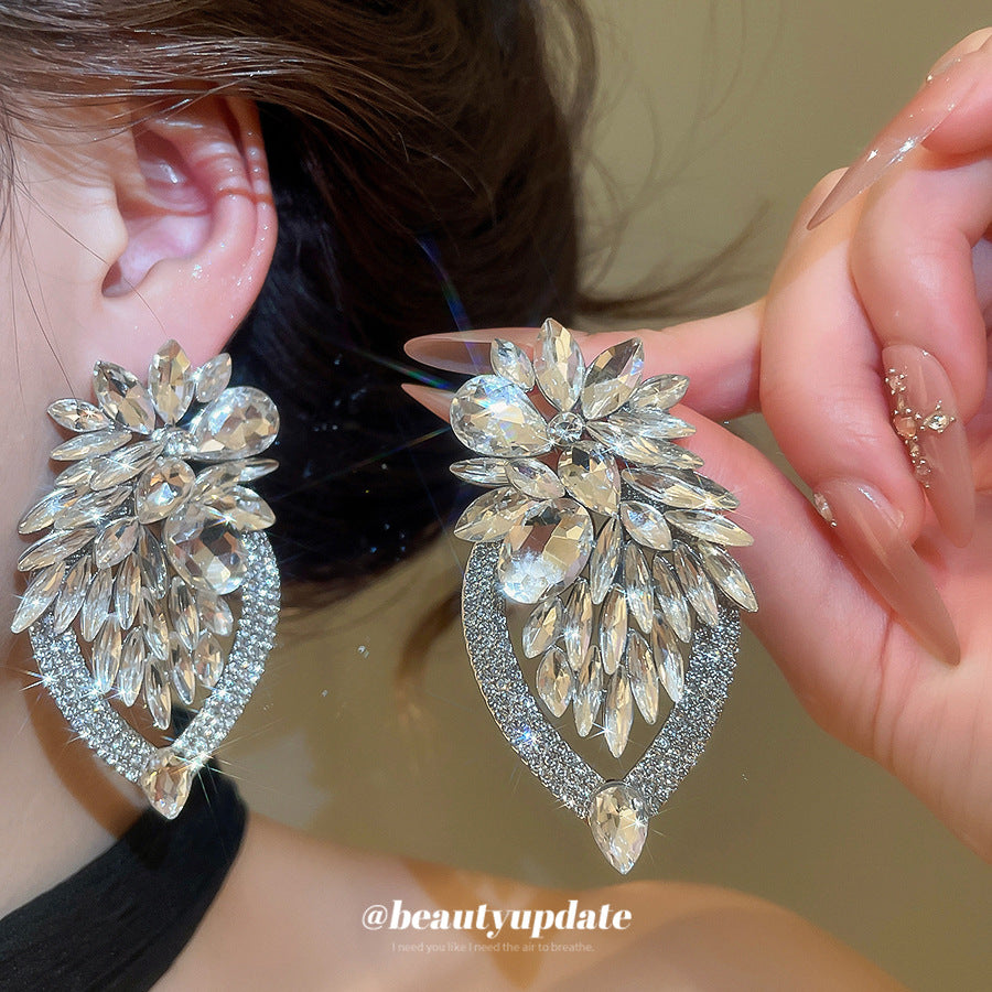 ER537 - Super Sparkly Flower and Leaf Earrings