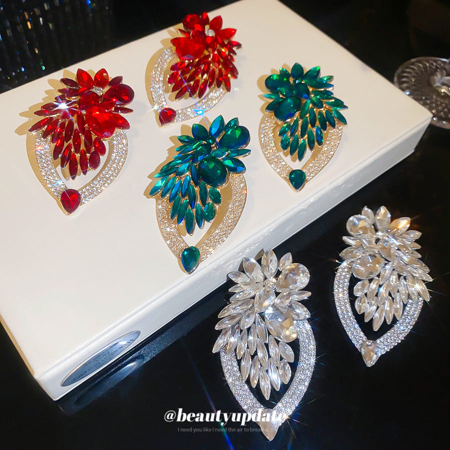 ER537 - Super Sparkly Flower and Leaf Earrings