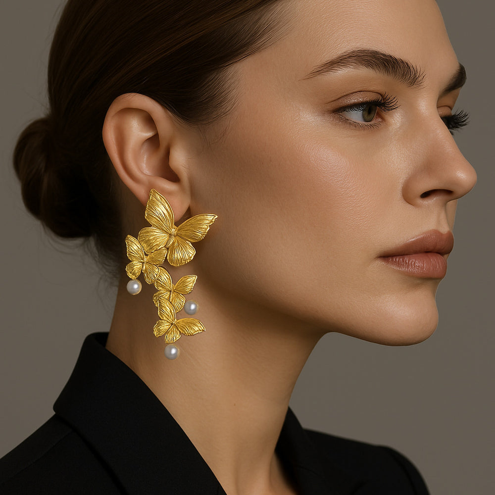ER539 - Faux Pearl Butterfly Earrings