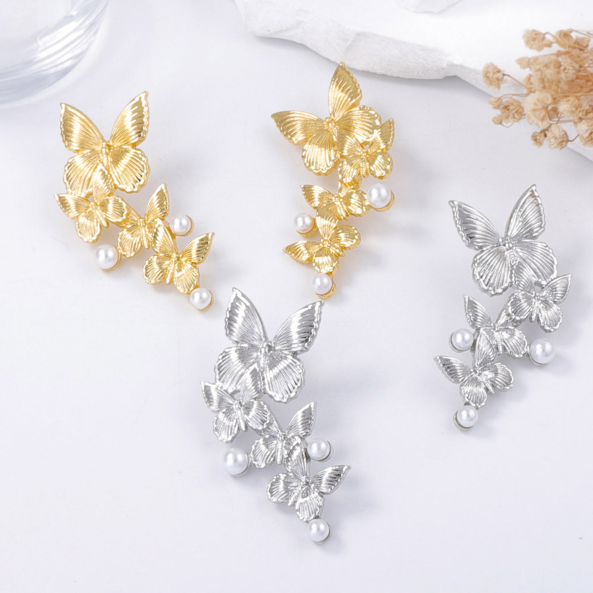 ER539 - Faux Pearl Butterfly Earrings