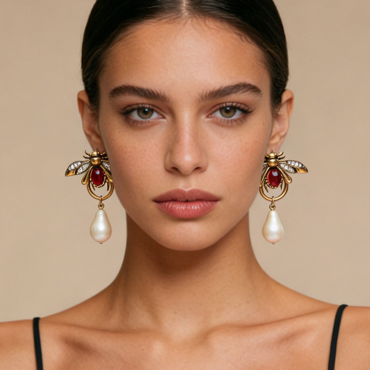 ER543 - ZA Insect Teardrop Imitation Pearl Earrings