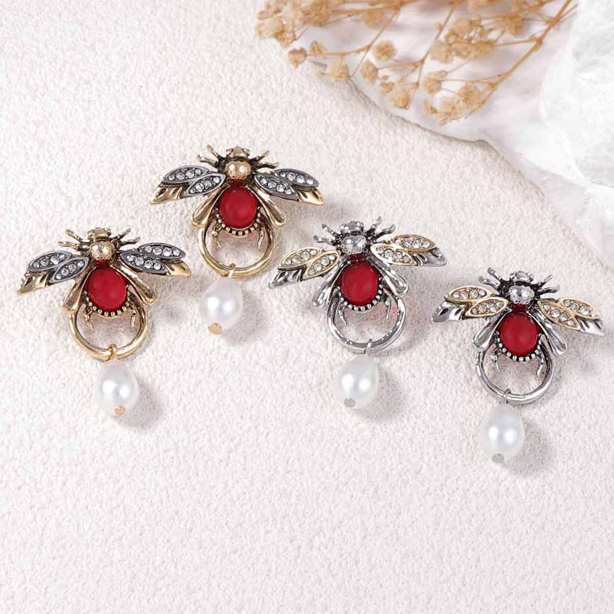ER543 - ZA Insect Teardrop Imitation Pearl Earrings