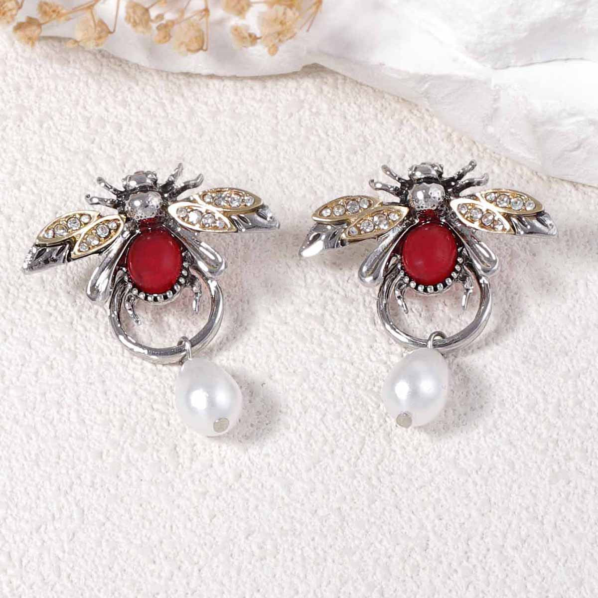 ER543 - ZA Insect Teardrop Imitation Pearl Earrings