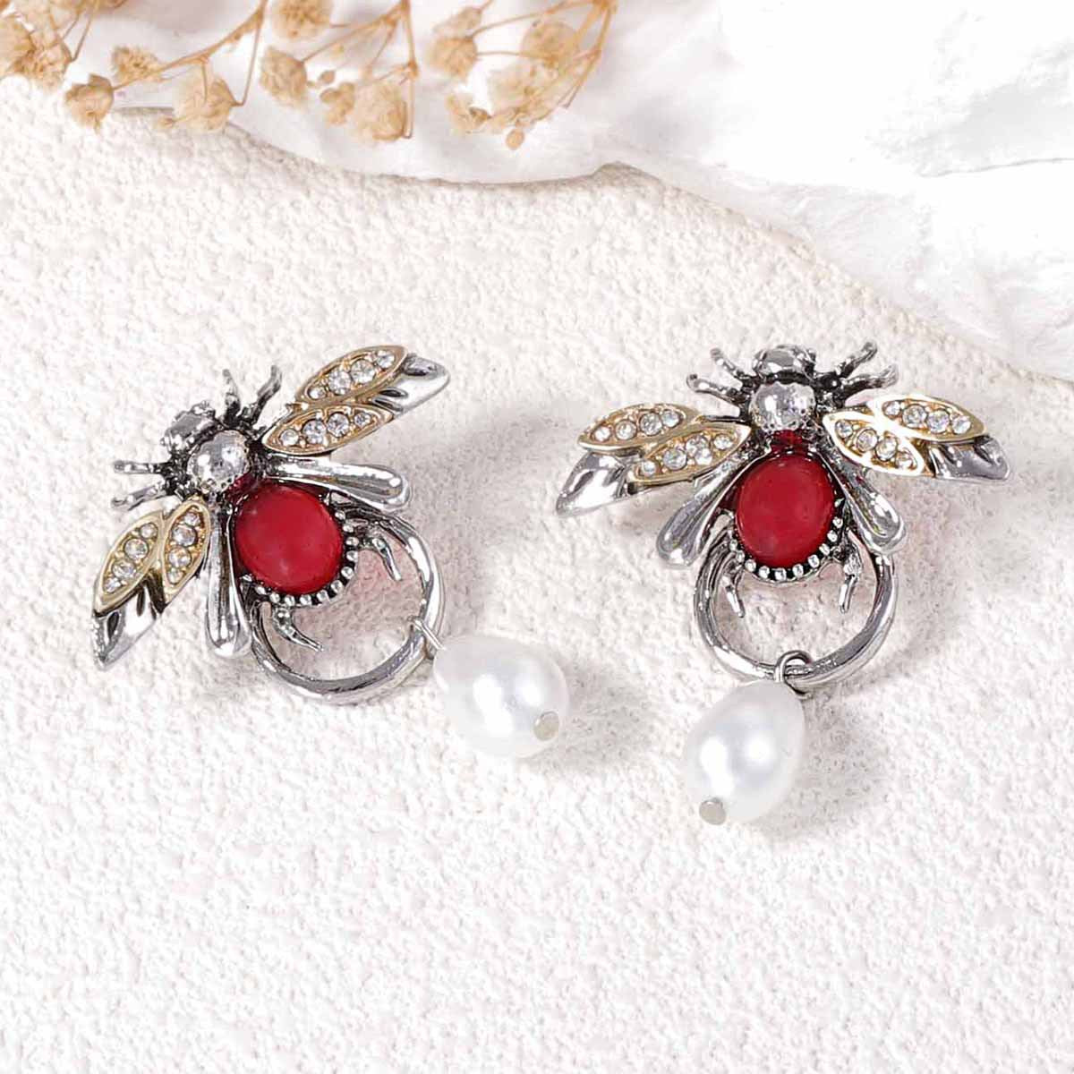 ER543 - ZA Insect Teardrop Imitation Pearl Earrings