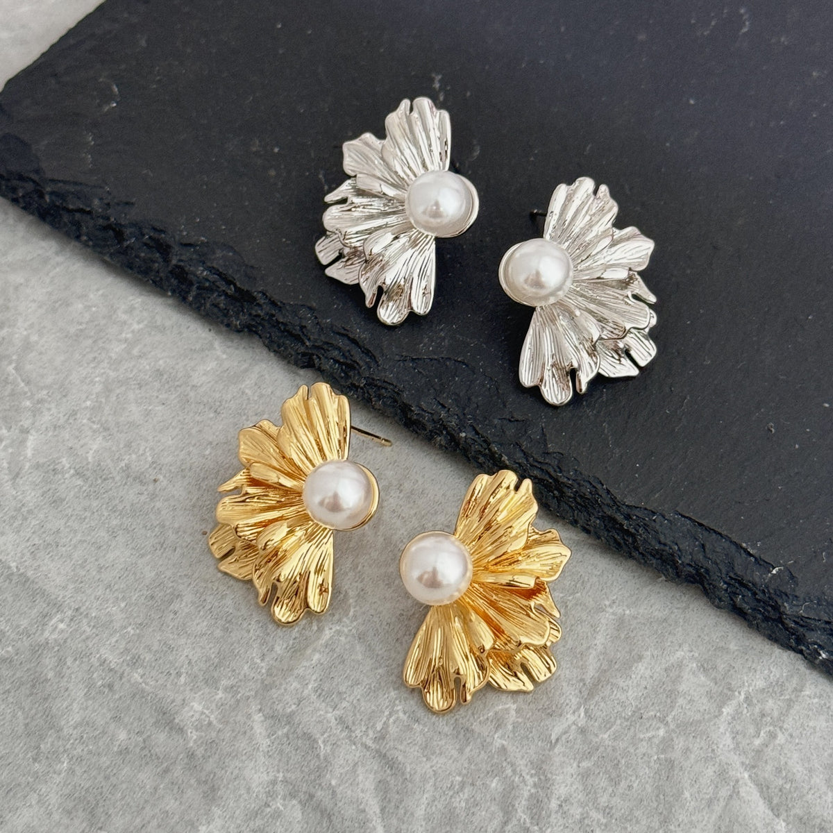 ER546 - Fan Shaped Pearl Stud Earrings
