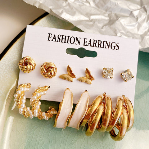 Retro Pearl Earrings Hepburn Style Earrings Set