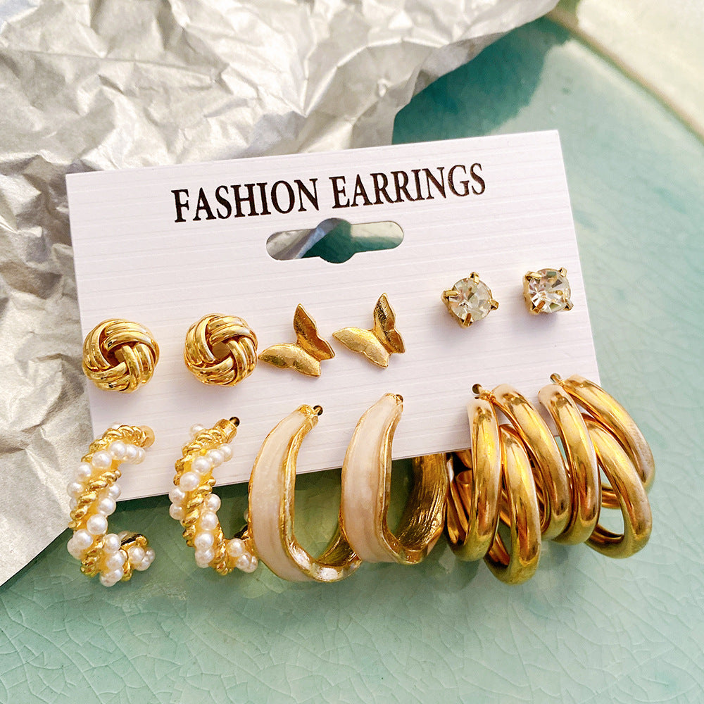 Retro Pearl Earrings Hepburn Style Earrings Set