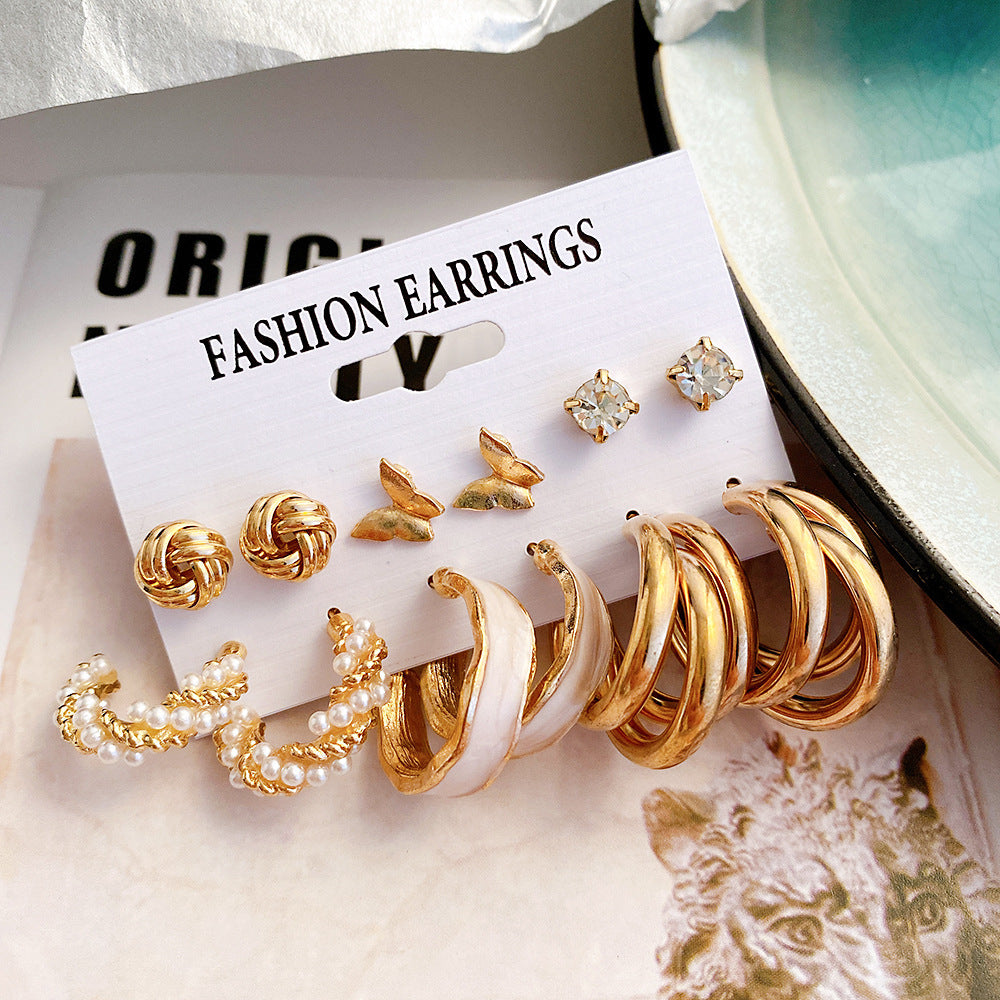 Retro Pearl Earrings Hepburn Style Earrings Set