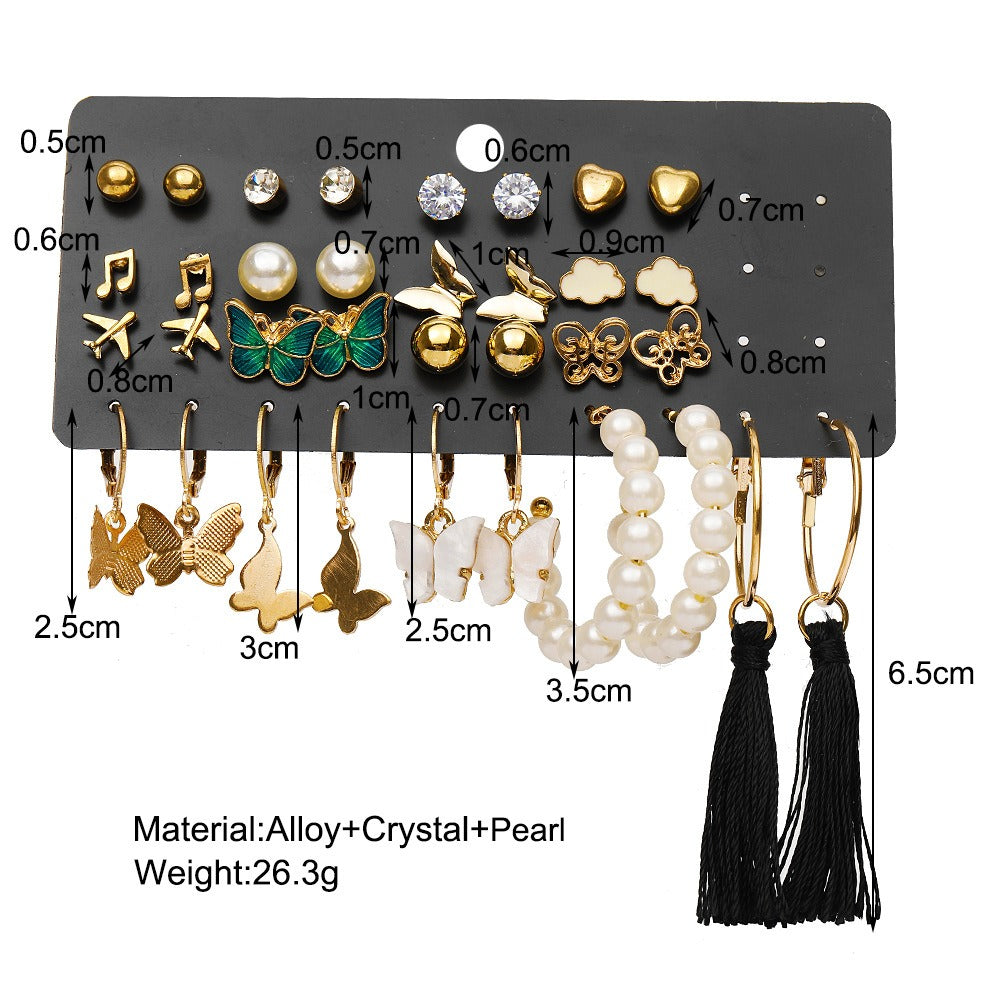 Creative Retro Golden Butterfly Airplane Tassel Earrings Set