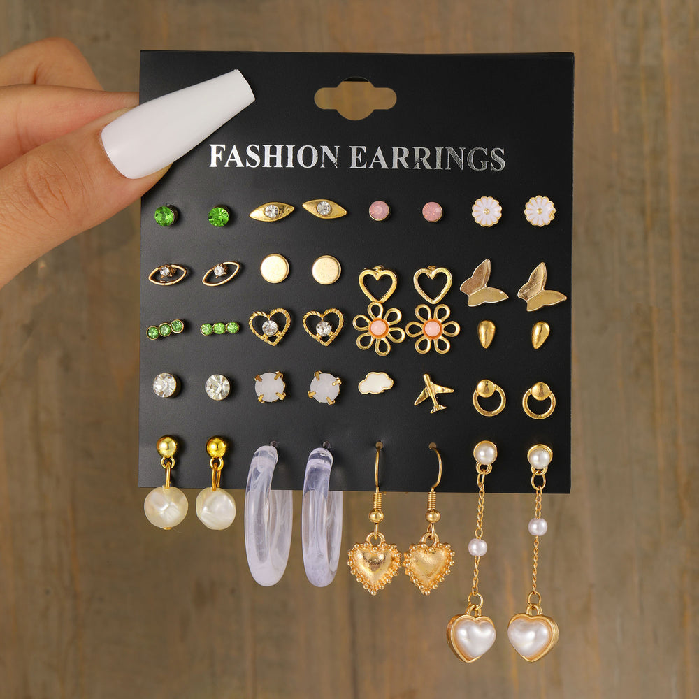 20 pairs of rhinestone alloy earrings