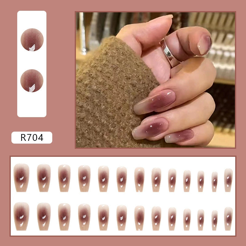 Elegant Brown Gradient Fake Nails - 24Pcs