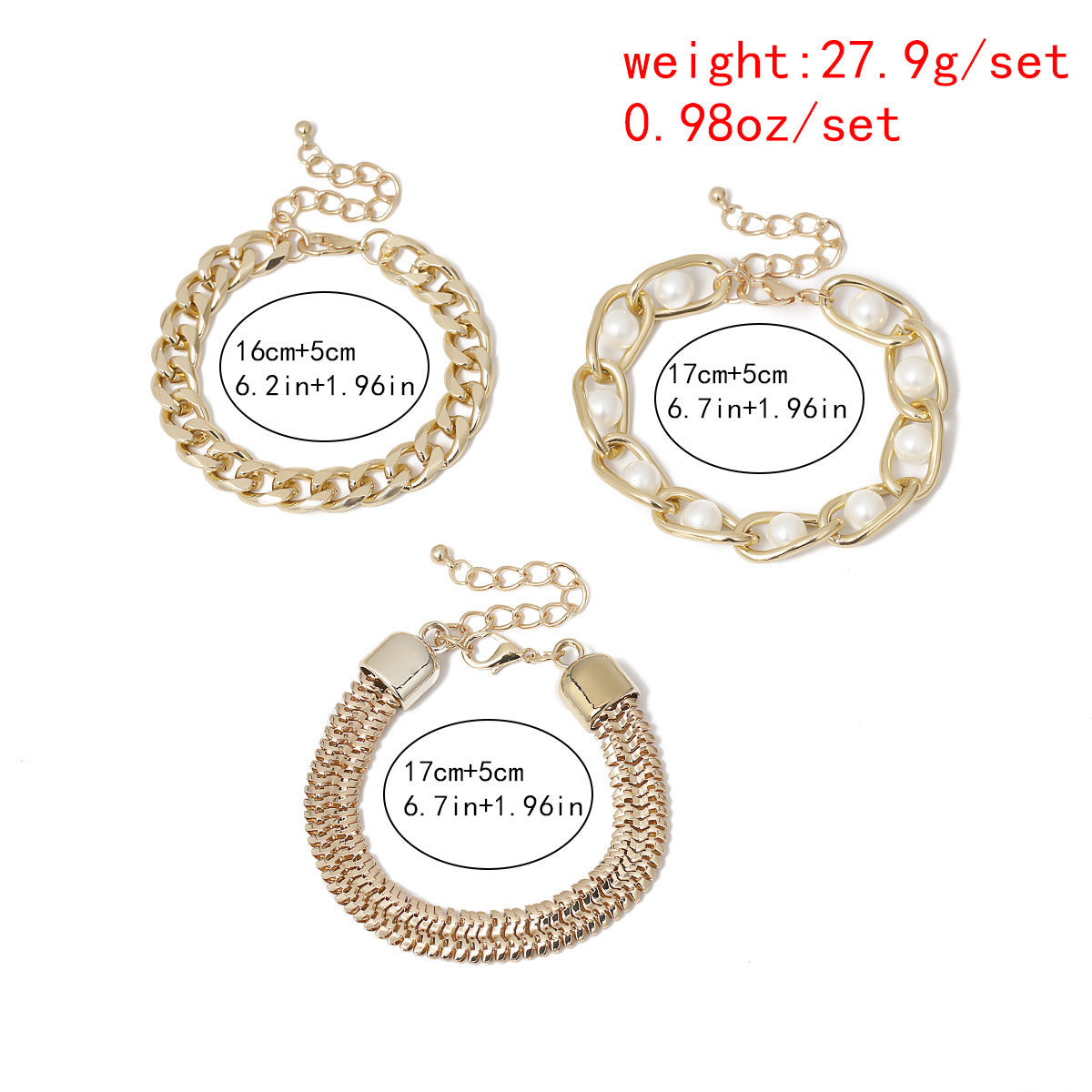 BRAL44 - Elegant Gold & Pearl Bracelet Set – 3-Piece Chic Stack