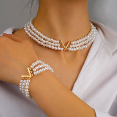 Elegant Pearl Choker & Bracelet Set