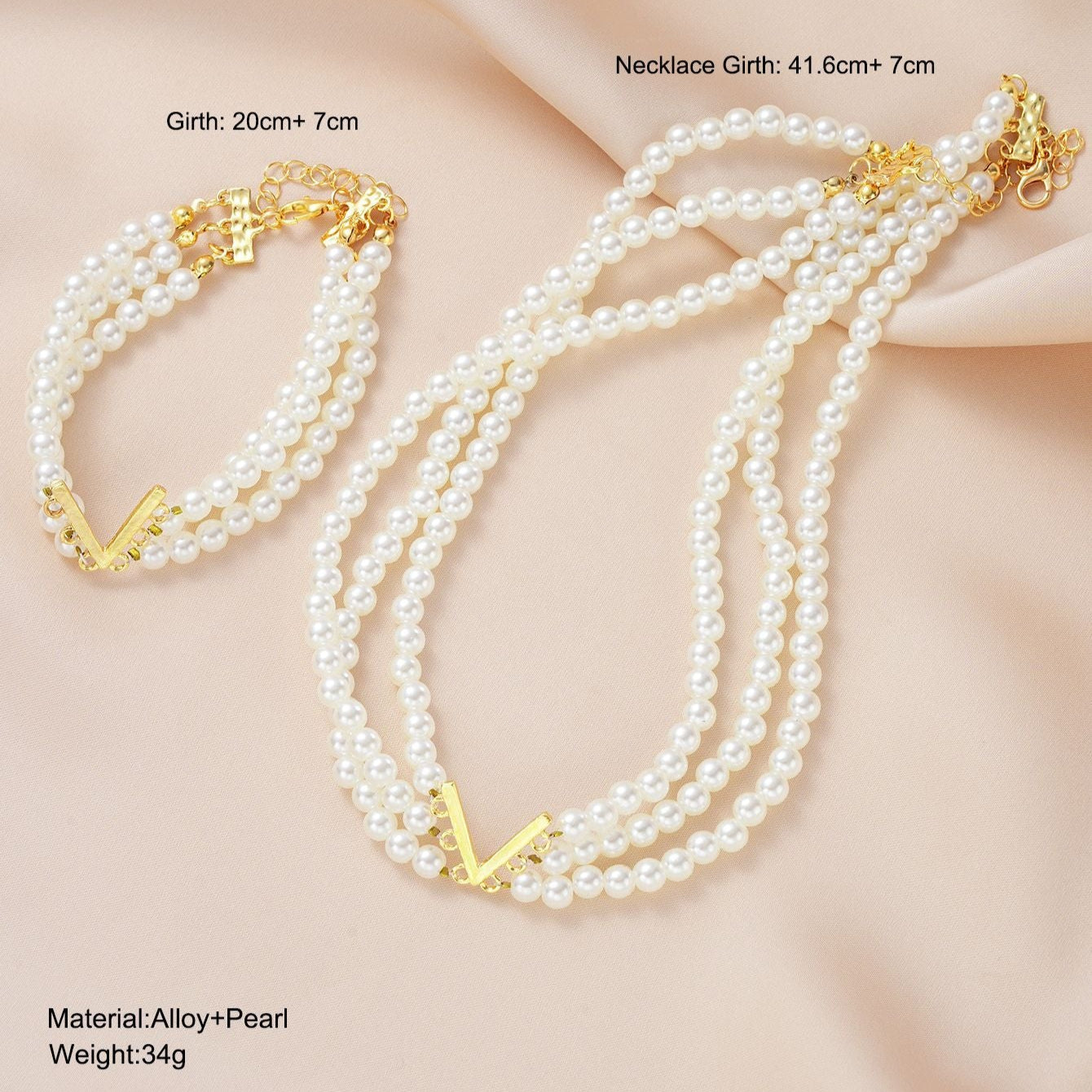 Elegant Pearl Choker & Bracelet Set