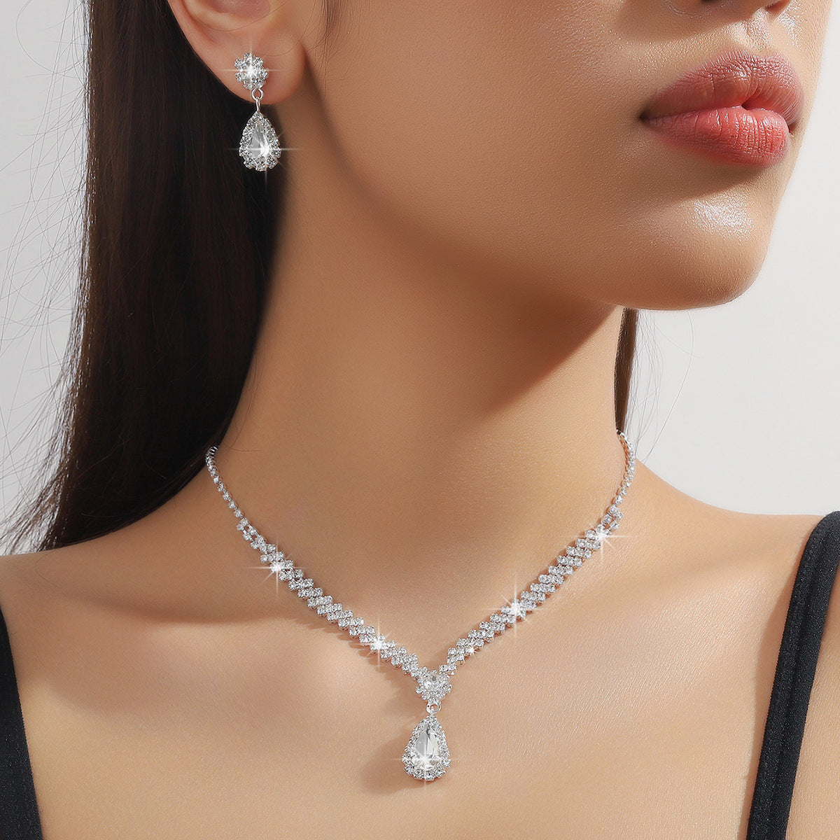 Elegant Silver Crystal Jewelry Set