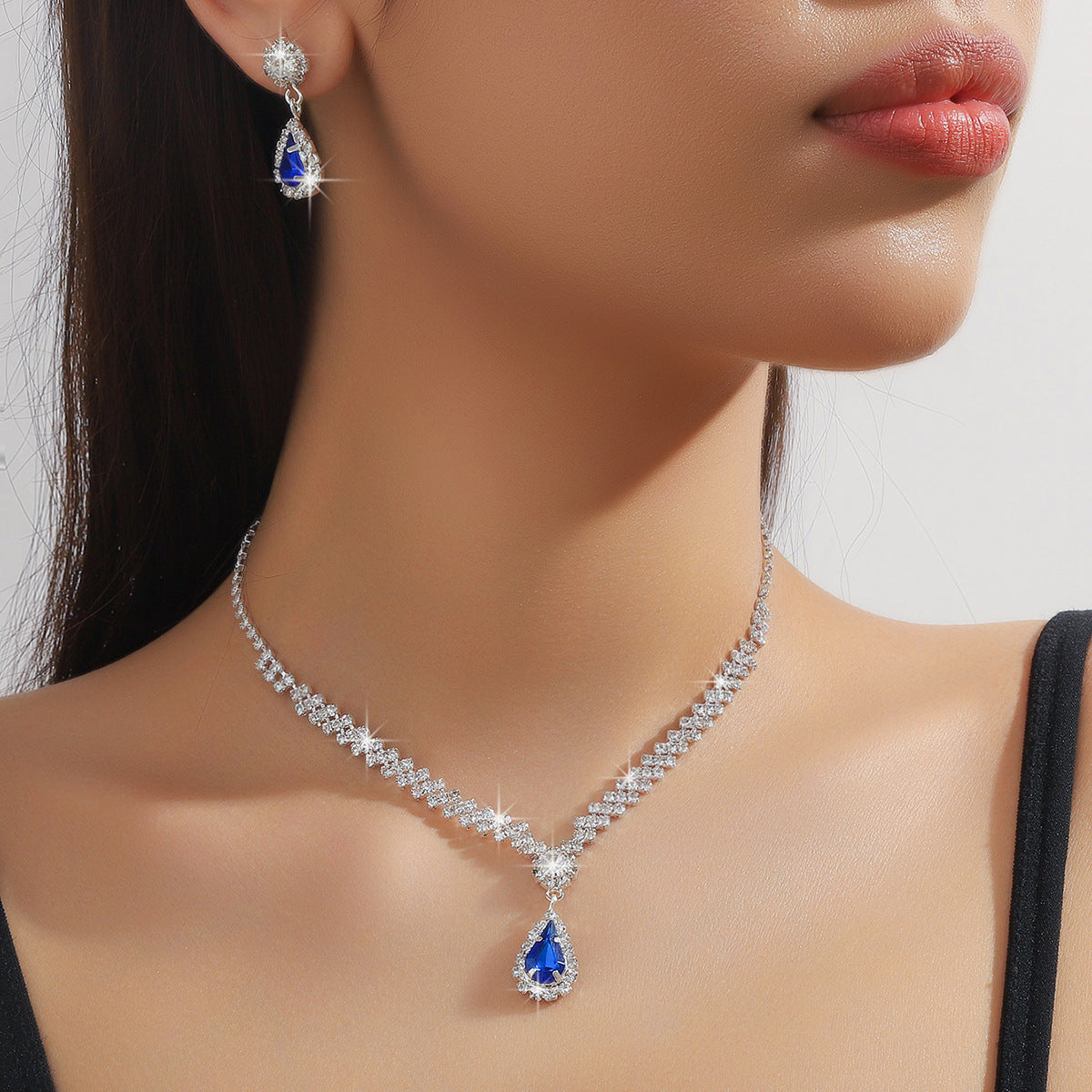 Elegant Silver & Blue Crystal Jewelry Set
