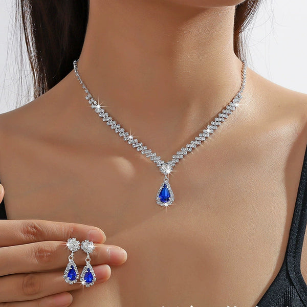 Elegant Silver & Blue Crystal Jewelry Set