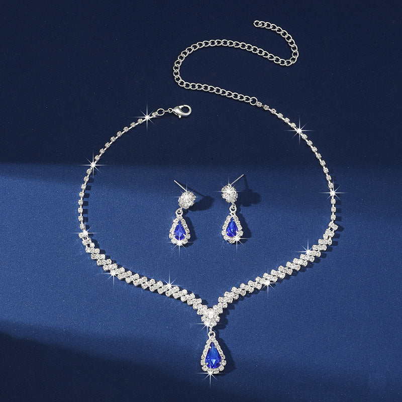 Elegant Silver & Blue Crystal Jewelry Set
