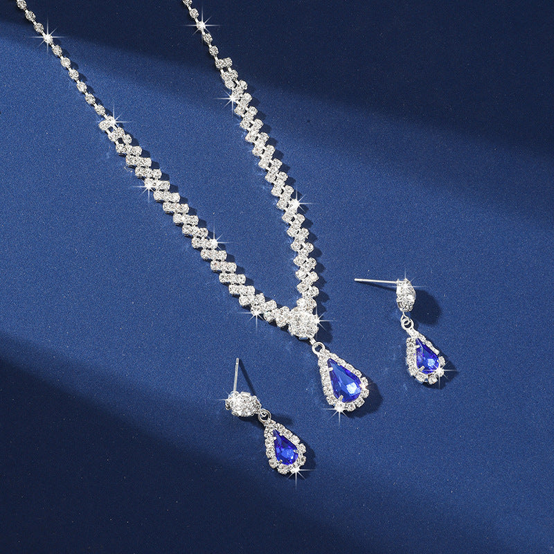 Elegant Silver & Blue Crystal Jewelry Set