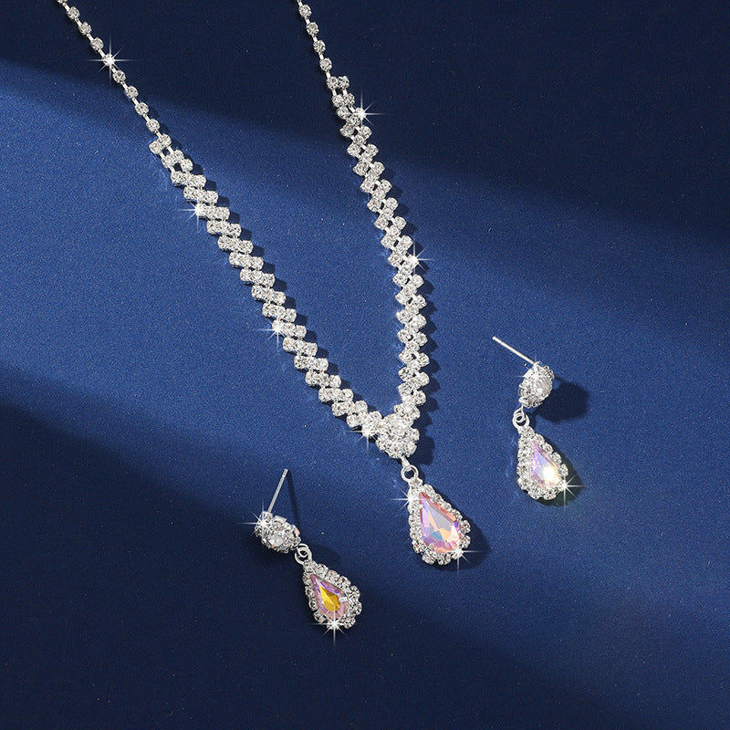 Elegant Silver & Pink Crystal Jewelry Set