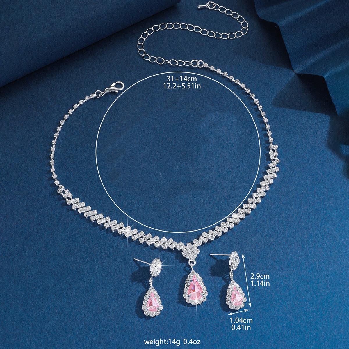 Elegant Silver & Pink Crystal Jewelry Set
