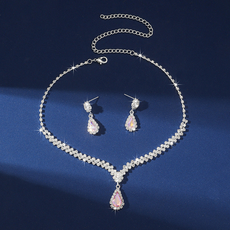 Elegant Silver & Pink Crystal Jewelry Set