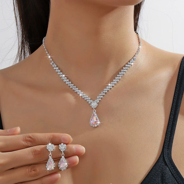 Elegant Silver & Pink Crystal Jewelry Set