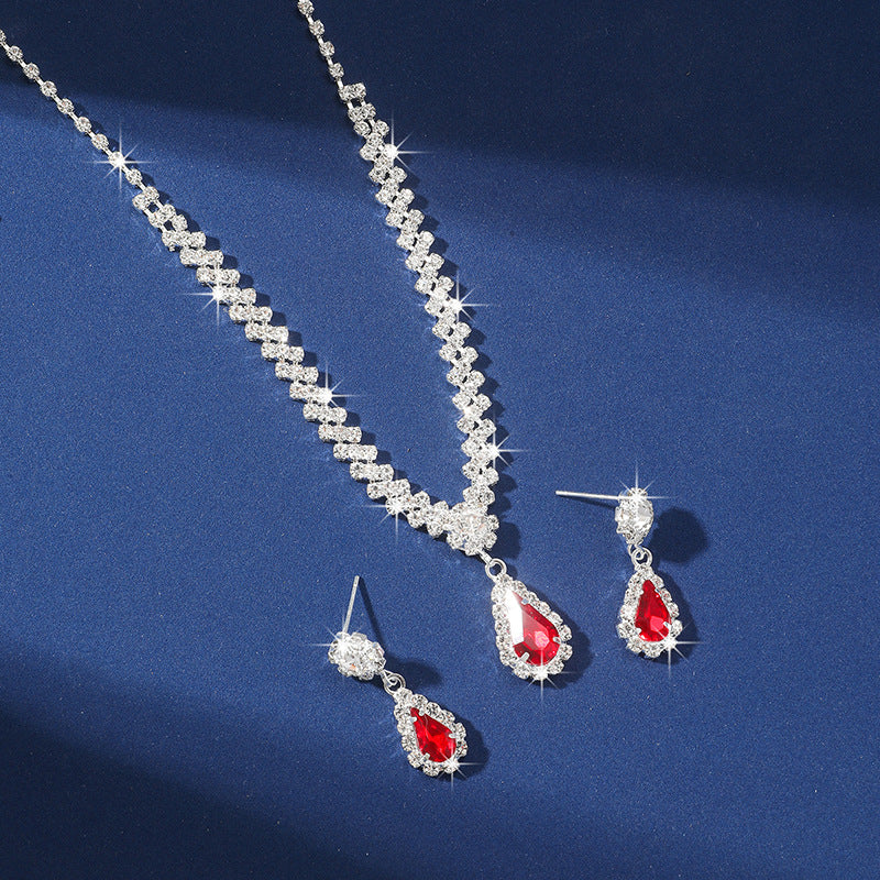 Elegant Silver & Red Crystal Jewelry Set