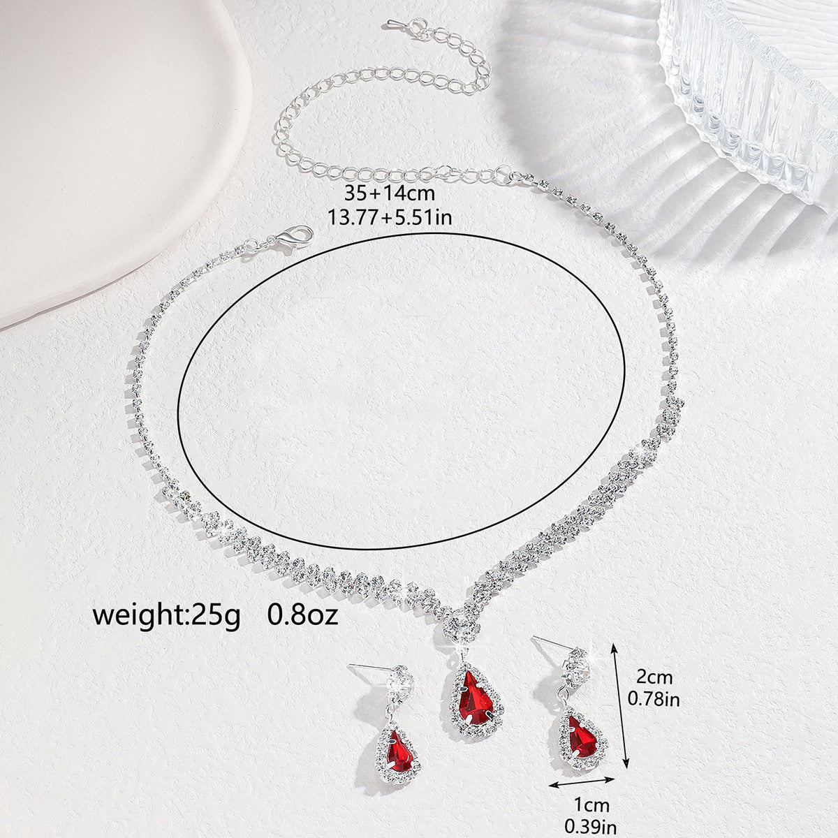 Elegant Silver & Red Crystal Jewelry Set