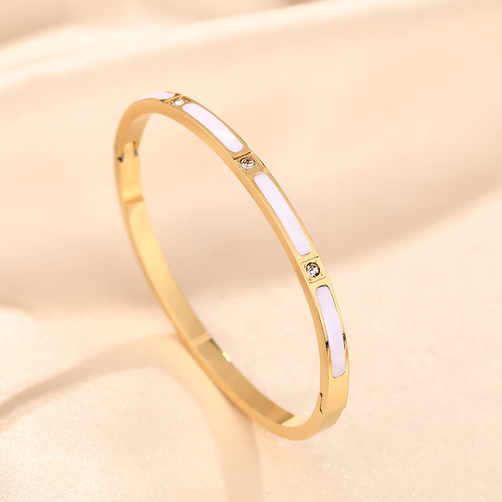 Elegant White Inlay & Crystal Stainless Steel Bracelet  | Zi Collection Hub