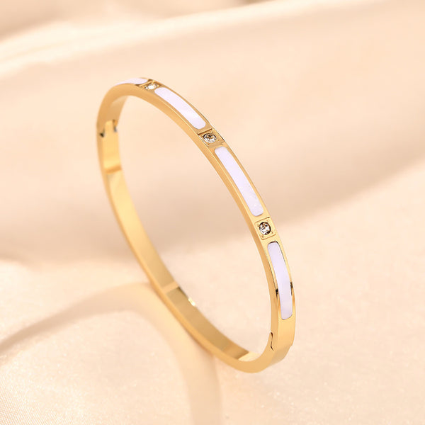 Elegant White Inlay & Crystal Stainless Steel Bracelet  | Zi Collection Hub