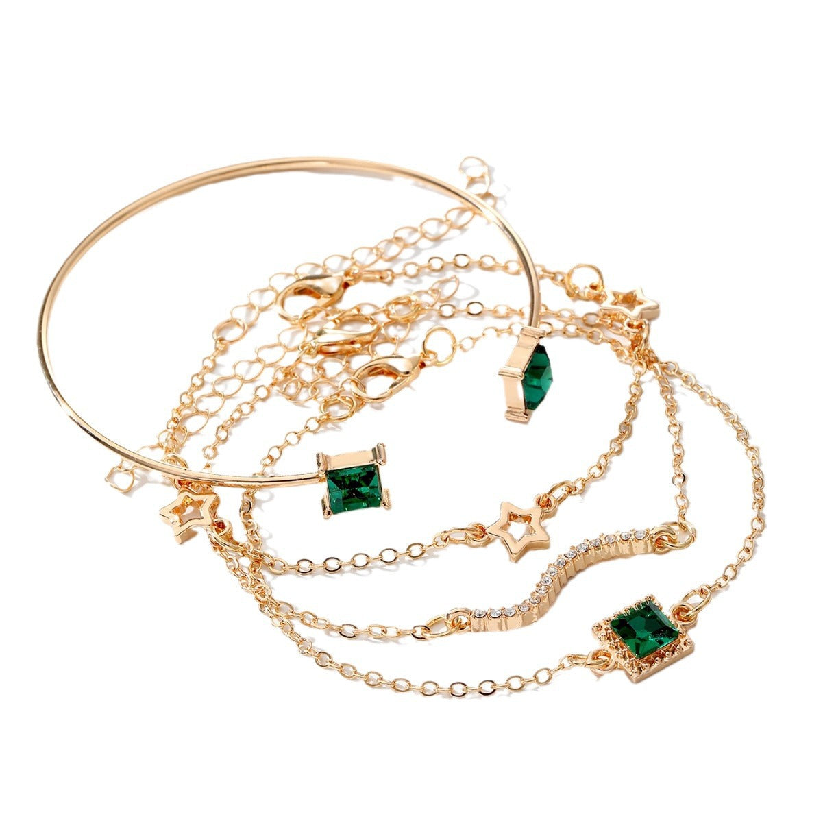 Emerald Square Diamond Star Bracelet Set