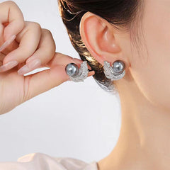 ER484 - Encrusted Feather and Pearl Earrings