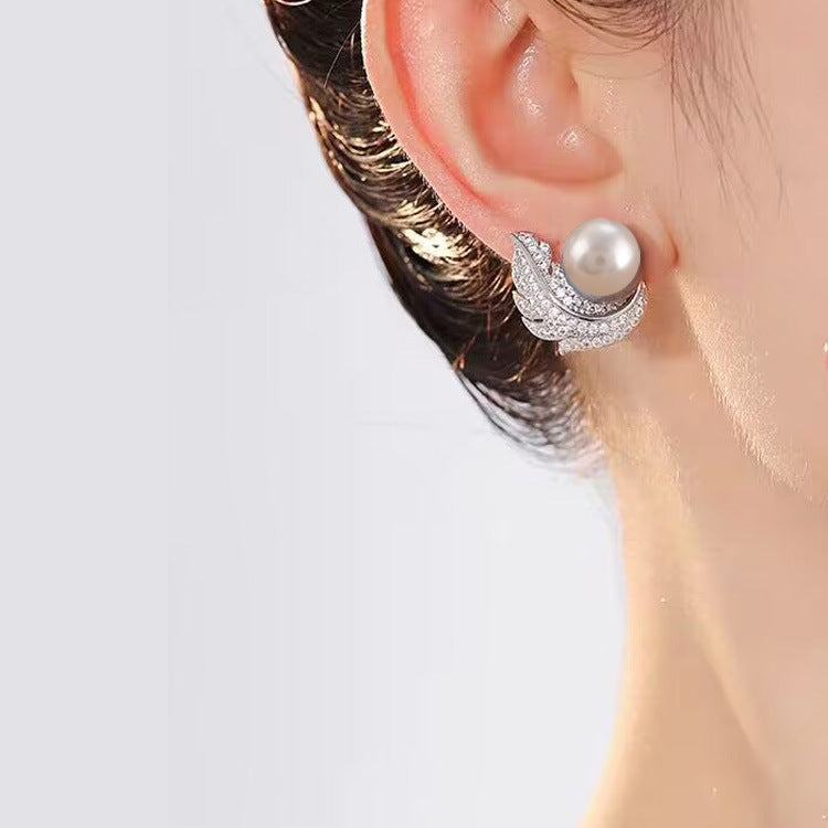 ER484 - Encrusted Feather and Pearl Earrings