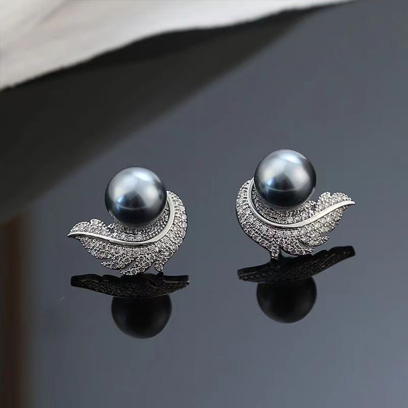 ER484 - Encrusted Feather and Pearl Earrings