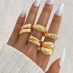 Exaggerated Geometric Ring 5-Piece Set
