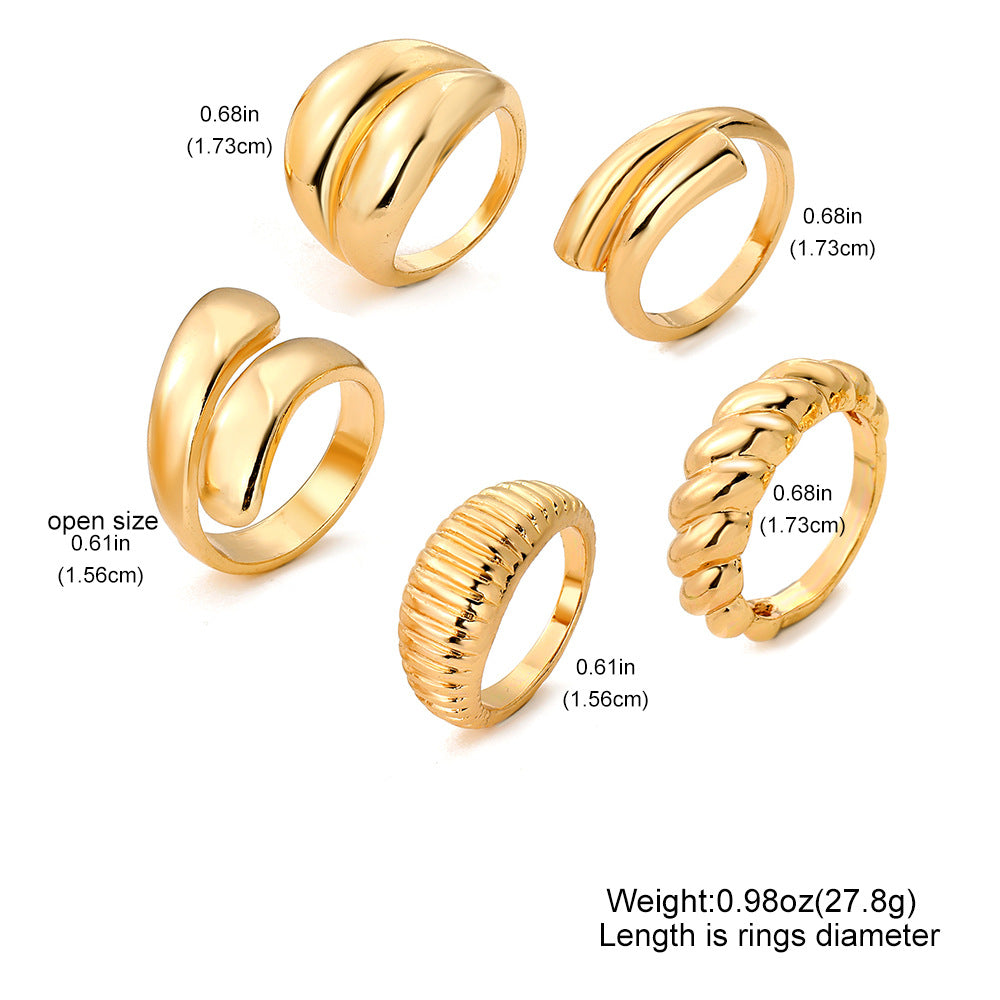 RNG185 - Exaggerated Geometric Ring 5-Piece Set