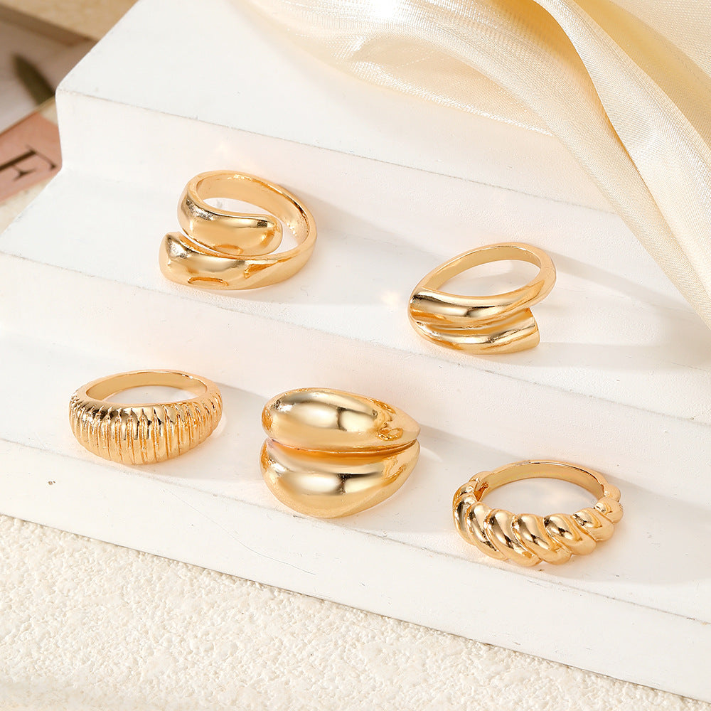 RNG185 - Exaggerated Geometric Ring 5-Piece Set