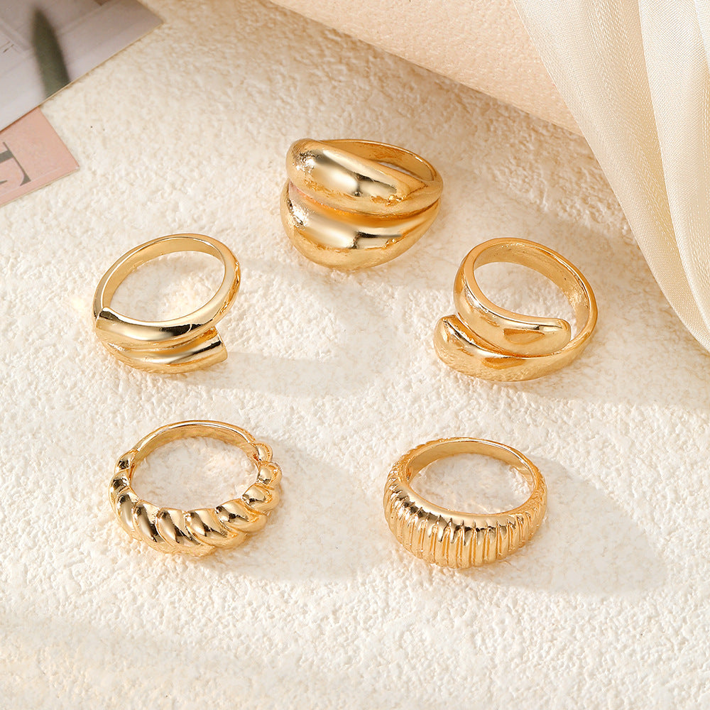 RNG185 - Exaggerated Geometric Ring 5-Piece Set