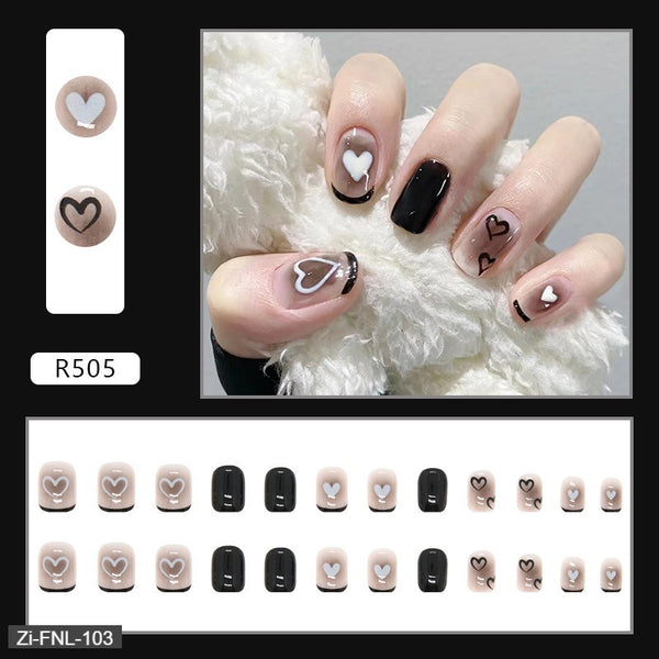 Mysterious Black Love Heart Short Thin Style Fake Nails  - 24Pcs