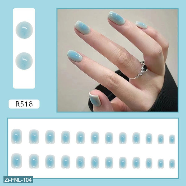 Engraving and Grinding Sky Blue Fake Nails  - 24Pcs